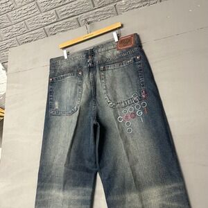 Coogi Baggy Denim Jeans Mens 40x34 Blue Embroidered Logo Y2K Streetwear Wide Leg